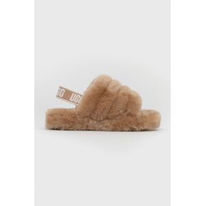 Dětské vlněné pantofle UGG Fluff Yeah Slide hnědá barva