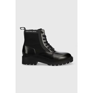 Farmářky Calvin Klein Jeans Military Boot dámské, černá barva, na plochém podpatku