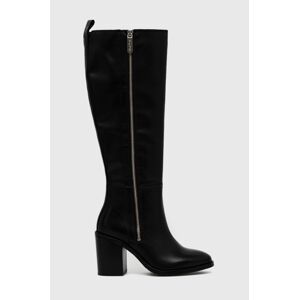 Kožené kozačky Tommy Hilfiger Zip High Heel Longboot dámské, černá barva, na podpatku