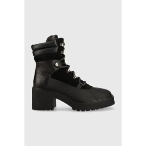 Kožené kotníkové boty Tommy Hilfiger Heel Laced Outdoor Boot dámské, černá barva, na podpatku, lehce zateplené