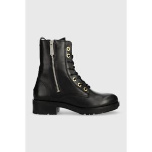 Kožené workery Tommy Hilfiger Th Essentials Biker Boot dámské, černá barva, na plochém podpatku, zateplené