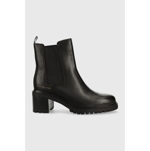 Kožené kotníkové boty Tommy Hilfiger Outdoor Chelsea Mid Heel Boot dámské, černá barva, na podpatku