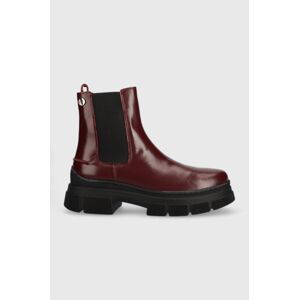 Kožené kotníkové boty Tommy Hilfiger Preppy Outdoor Low Boot dámské, vínová barva, na platformě