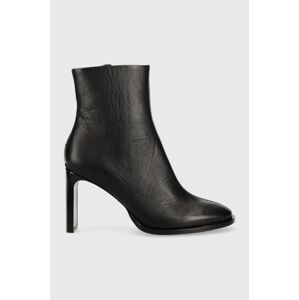 Kožené kotníkové boty Calvin Klein Curved Stil Ankle Boot 80 dámské, černá barva, na podpatku