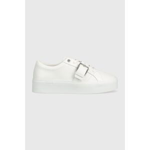 Kožené sneakers boty Calvin Klein Flatform Cupsole Lace Up bílá barva