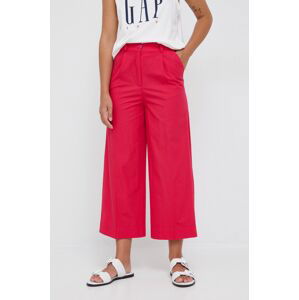 Bavlněné kalhoty Sisley dámské, růžová barva, široké, high waist