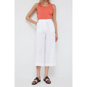 Bavlněné kalhoty Sisley dámské, bílá barva, široké, high waist