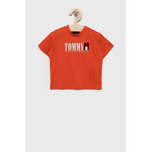 Dětské bavlněné tričko Tommy Hilfiger oranžová barva, s potiskem