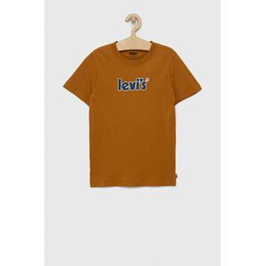 Dětské bavlněné tričko Levi's hnědá barva, s potiskem