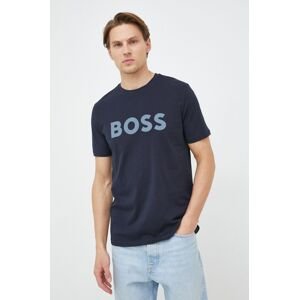 Bavlněné tričko BOSS BOSS CASUAL tmavomodrá barva, s potiskem