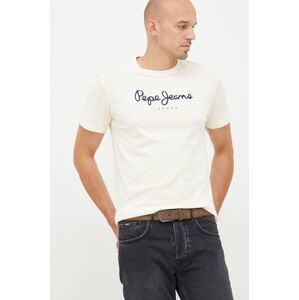 Bavlněné tričko Pepe Jeans béžová barva, s potiskem