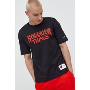 Bavlněné tričko Champion Xstranger Things černá barva, s potiskem