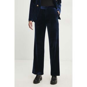 Velurové kalhoty Answear Lab tmavomodrá barva, high waist