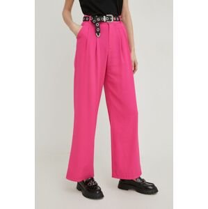 Kalhoty Answear Lab X limitovaná kolekce SISTERHOOD dámské, růžová barva, široké, high waist