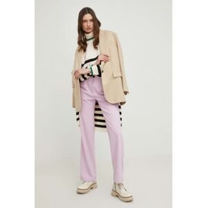 Kalhoty Answear Lab dámské, fialová barva, jednoduché, high waist