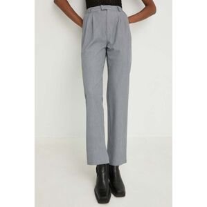 Kalhoty Answear Lab dámské, šedá barva, jednoduché, high waist