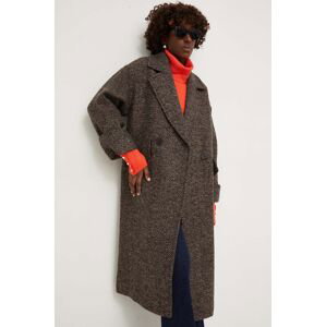 Kabát s vlnou Answear Lab hnědá barva, přechodný, oversize