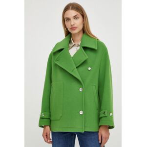 Vlněný kabát Beatrice B zelená barva, přechodný, oversize