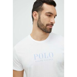 Bavlněné pyžamové tričko Polo Ralph Lauren bílá barva, s potiskem