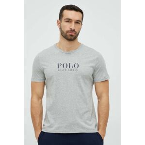 Bavlněné pyžamové tričko Polo Ralph Lauren šedá barva, s potiskem