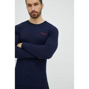 Pyžamové tričko s dlouhým rukávem Polo Ralph Lauren tmavomodrá barva, s potiskem