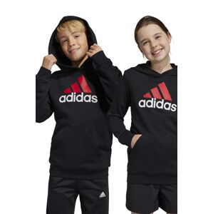 Dětská mikina adidas U BL 2 HOODIE černá barva, s kapucí, s potiskem