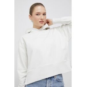 Bavlněná mikina Calvin Klein Jeans dámská, béžová barva, s kapucí, hladká