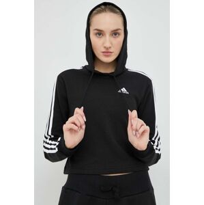 Mikina adidas Dámská, černá barva, s kapucí, vzorovaná