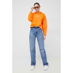 Mikina Calvin Klein Jeans dámská, oranžová barva, s kapucí, s aplikací