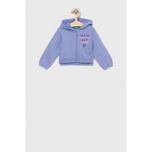Dětská bavlněná mikina United Colors of Benetton fialová barva, s kapucí, s aplikací