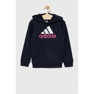 Dětská mikina adidas U BL 2 HOODIE tmavomodrá barva, s kapucí, s potiskem