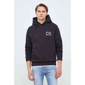 Bavlněná mikina Calvin Klein pánská, černá barva, s kapucí, hladká