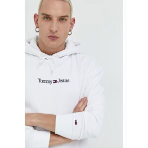 Mikina Tommy Jeans pánská, bílá barva, s kapucí, s aplikací