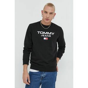 Bavlněná mikina Tommy Jeans pánská, černá barva, s potiskem