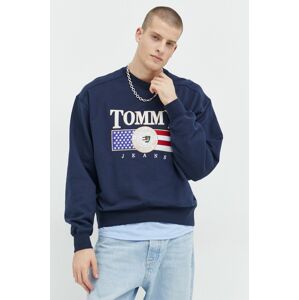 Bavlněná mikina Tommy Jeans pánská, tmavomodrá barva, s aplikací