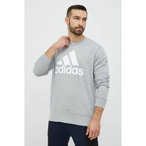 Bavlněná mikina adidas pánská, šedá barva, s potiskem