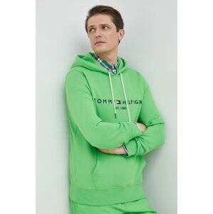Mikina Tommy Hilfiger pánská, zelená barva, s kapucí, s aplikací