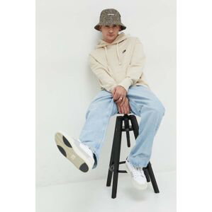 Bavlněná mikina Tommy Jeans pánská, béžová barva, s kapucí, s aplikací