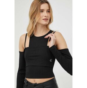 Tričko s dlouhým rukávem Calvin Klein Jeans černá barva, cold shoulder