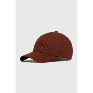 Bavlněná baseballová čepice BOSS hnědá barva, s aplikací