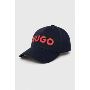 Bavlněná baseballová čepice HUGO tmavomodrá barva, s aplikací