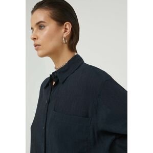 Košile Abercrombie & Fitch dámská, černá barva, relaxed, s klasickým límcem