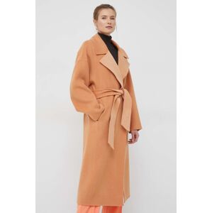 Vlněný kabát Calvin Klein oranžová barva, přechodný, oversize