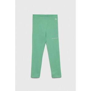 Dětské legíny Calvin Klein Jeans zelená barva, s potiskem