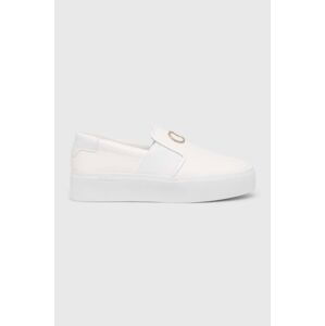 Kožené sneakers boty Calvin Klein CUPSOLE FLATFORM SLIP ON W/HW bílá barva, HW0HW01421