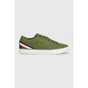 Tenisky Tommy Hilfiger TH HI VULC CORE LOW STRIPES zelená barva, FM0FM04735