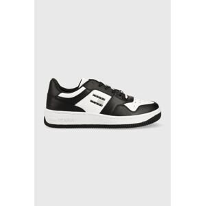 Kožené sneakers boty Tommy Jeans BASKET LEATHER černá barva, EM0EM01165