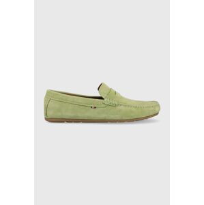 Kožené mokasíny Tommy Hilfiger CASUAL HILFIGER SUEDE DRIVER pánské, zelená barva, FM0FM04271