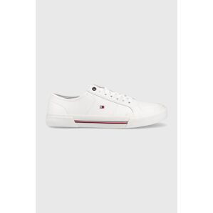 Kožené tenisky Tommy Hilfiger CORE CORPORATE VULC LEATHER pánské, bílá barva, FM0FM04561