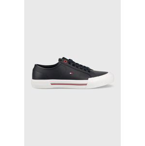 Kožené tenisky Tommy Hilfiger CORE CORPORATE VULC LEATHER pánské, tmavomodrá barva, FM0FM04561